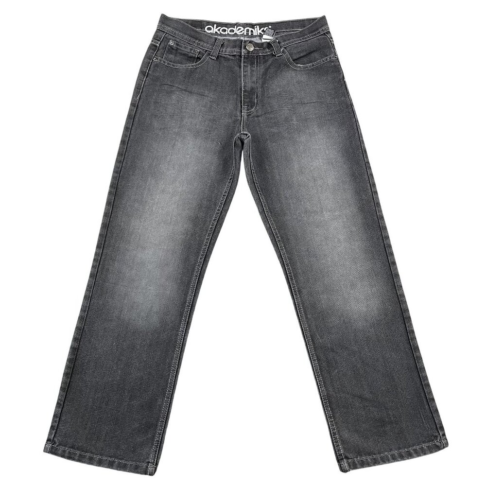 Akademiks Jeans Womens 16 Black Wash Straight Leg Denim Mid Rise Faded